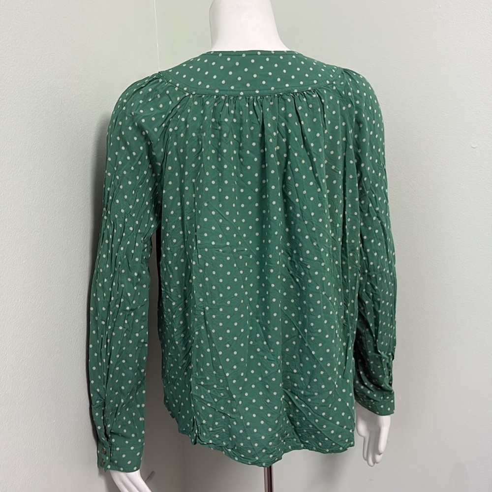 ANTHROPOLOGIE Maeve Green Asbury Polkadot Blouse Large - Picture 8 of 8